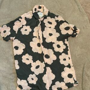 Men’s denim and flowers button down shirt